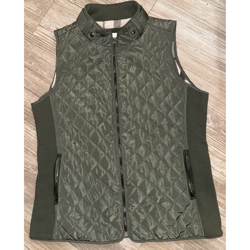 Market & Spruce Women's Olive Green Quilted Vest Size L‎